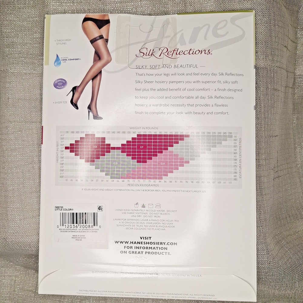 HANES SILK REFLECTIONS Sz EF Thigh High Little Color Silky Sheer Lacy Top Queen - Picture 2 of 4